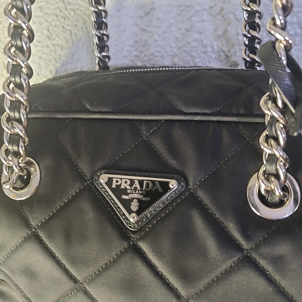 Prada Black Tussu Quilted Nylon Bag + Lock & Key W/Poshmark Authentication - Picture 3 of 15